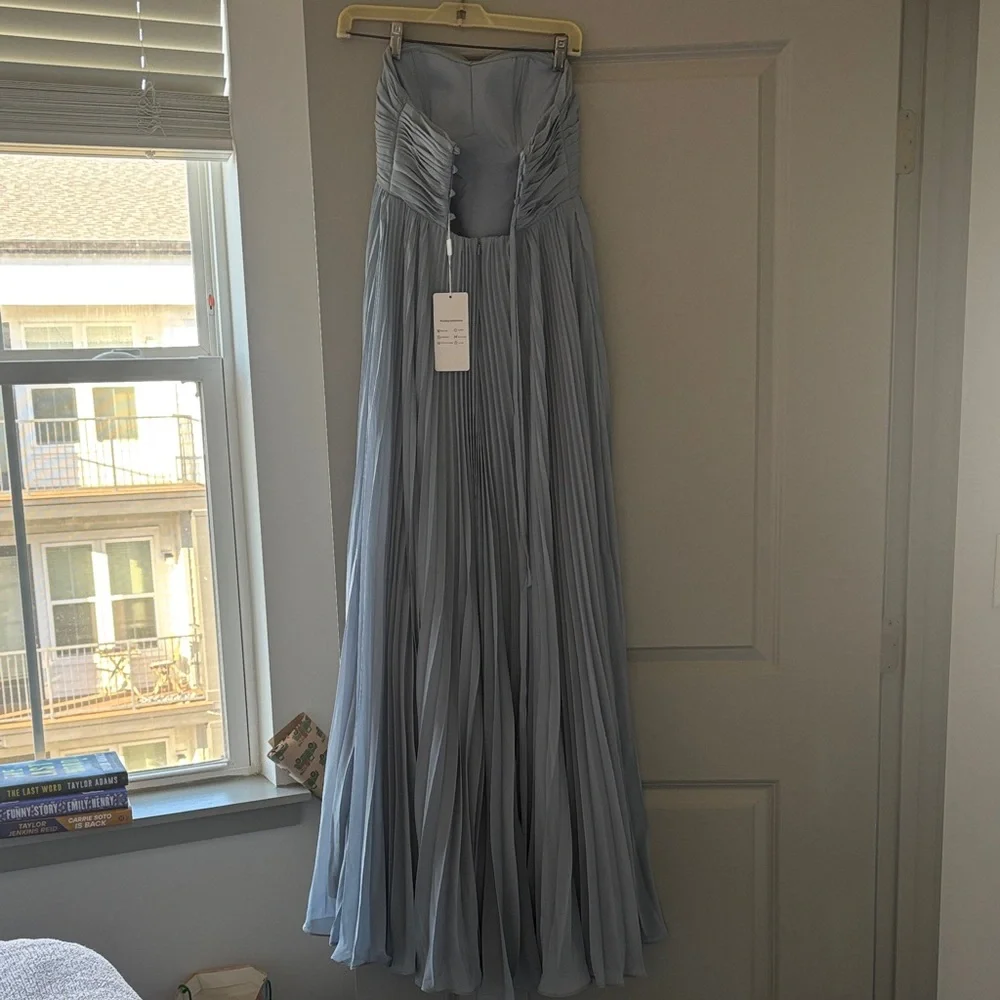 Amazon Strapless Dusty Blue Pleated Dress - Picture 3 of 5